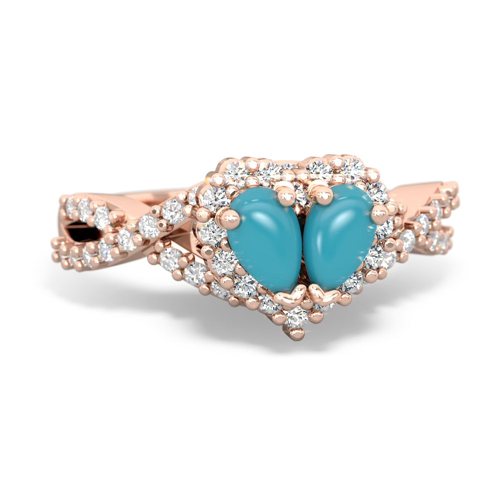 Turquoise Diamond Twist 'One Heart' 14K Rose Gold ring R2640HRT