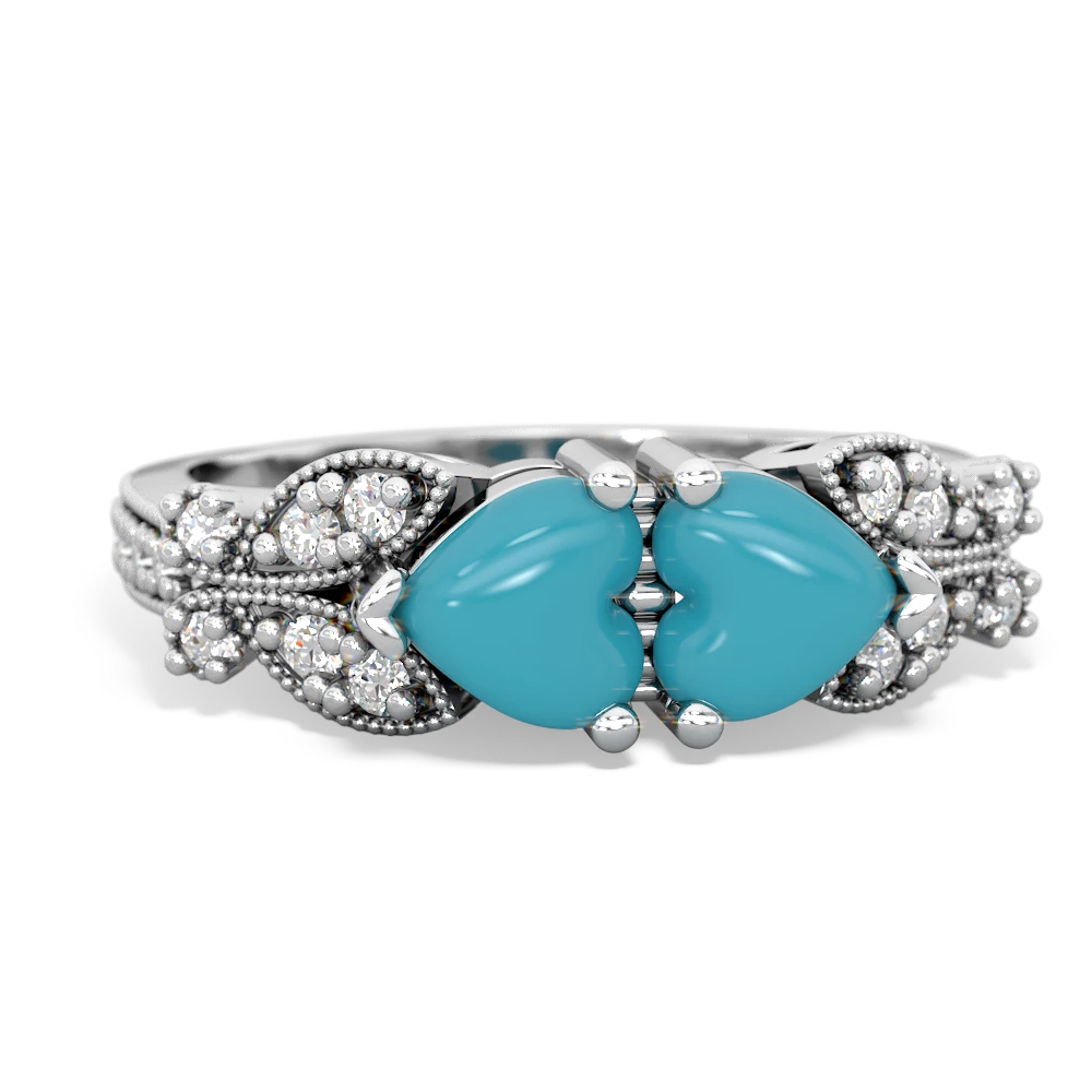 Turquoise Diamond Butterflies 14K White Gold ring R5601