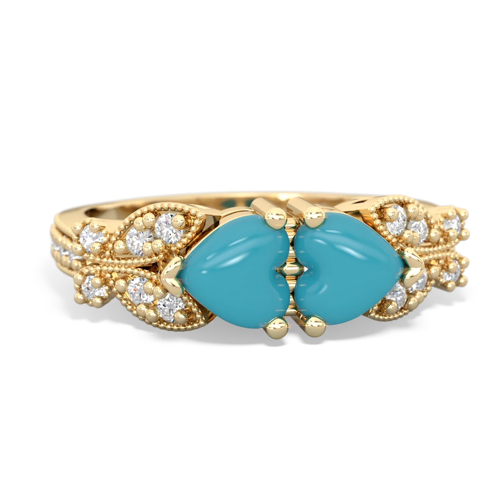 Turquoise Diamond Butterflies 14K Yellow Gold ring R5601