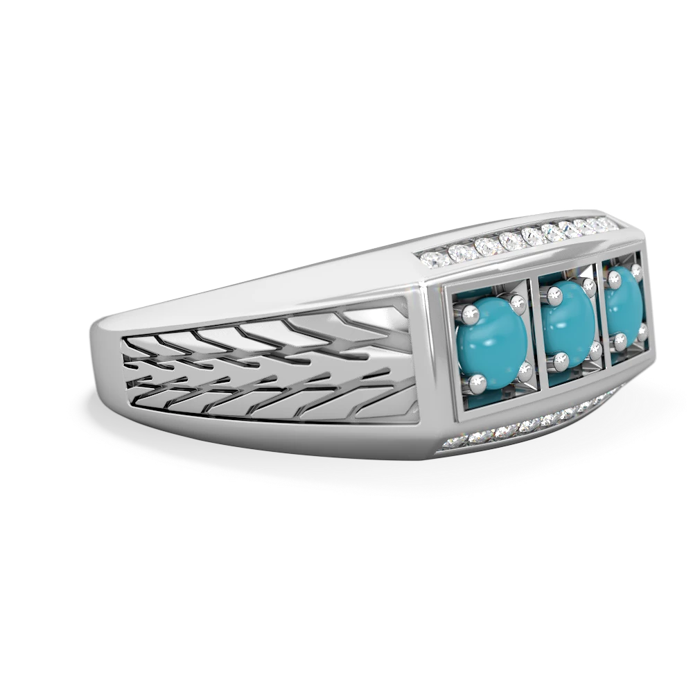 Alexandrite Three Stone Tire Tread Men's 14K White Gold ring R0520