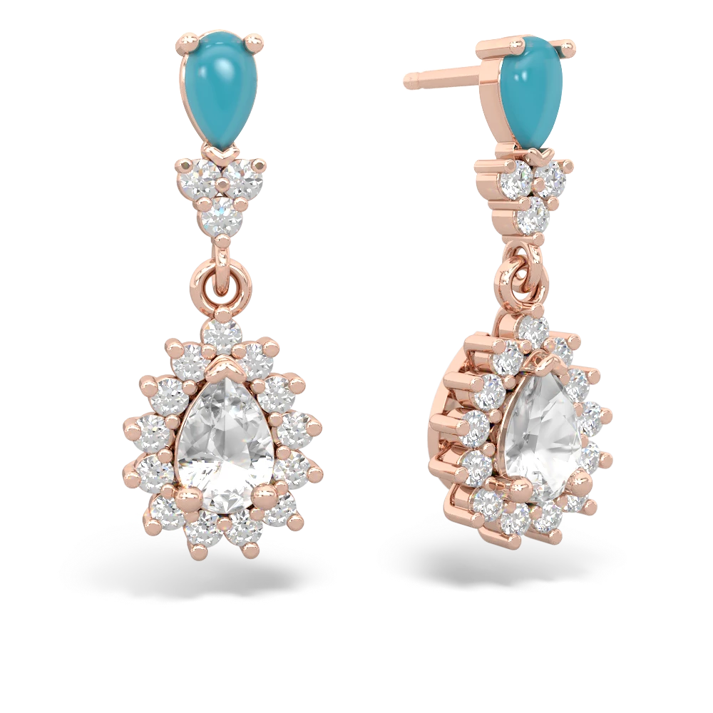 Turquoise Halo Pear Dangle 14K Rose Gold earrings E1882