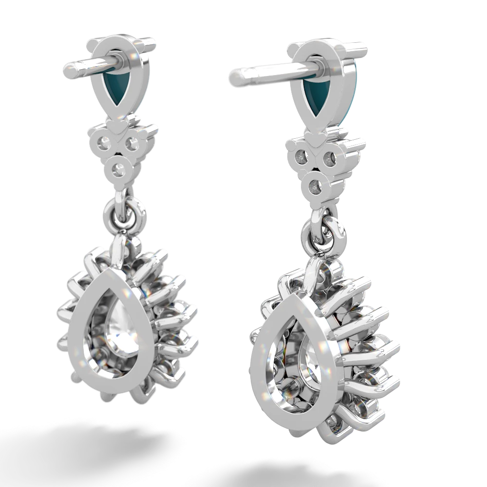 Turquoise Halo Pear Dangle 14K White Gold earrings E1882