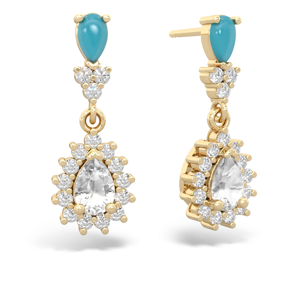 Turquoise Halo Pear Dangle 14K Yellow Gold earrings E1882