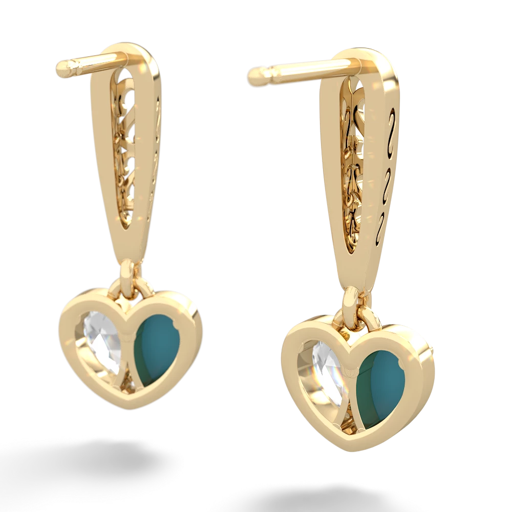 Turquoise Filligree Heart 14K Yellow Gold earrings E5070
