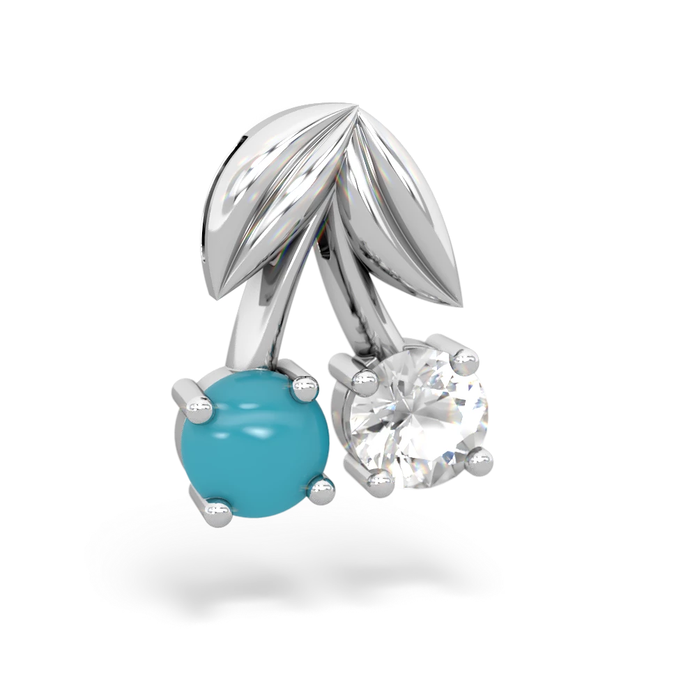 Turquoise Sweet Cherries 14K White Gold pendant P7001