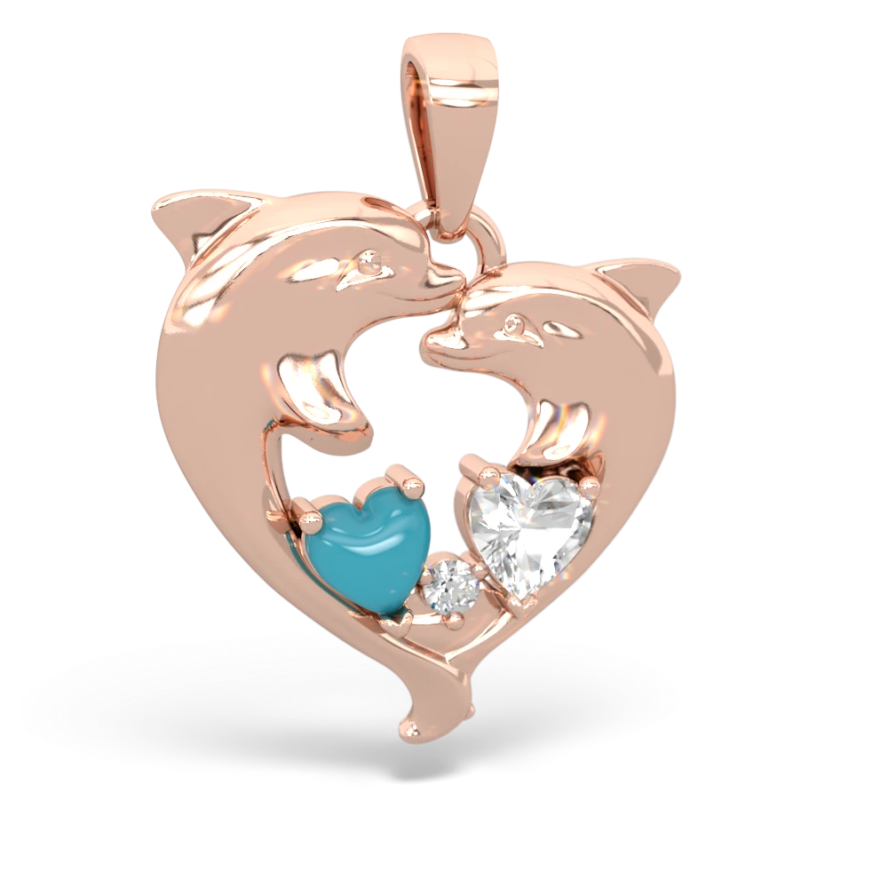 Turquoise Dolphin Heart 14K Rose Gold pendant P5820