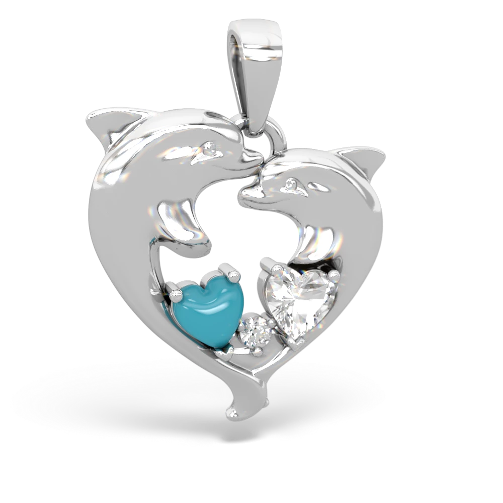 Turquoise Dolphin Heart 14K White Gold pendant P5820