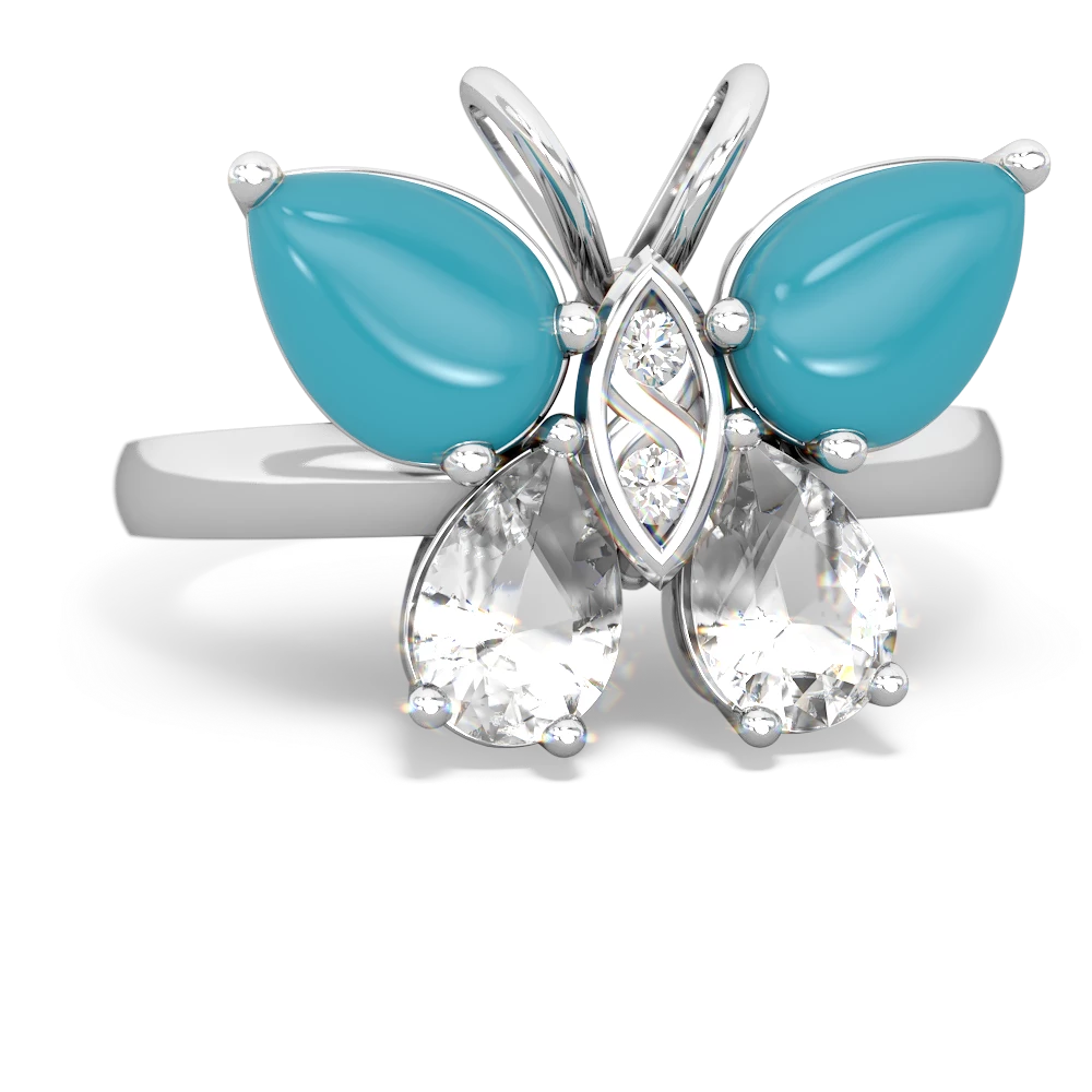 Turquoise Butterfly 14K White Gold ring R2215