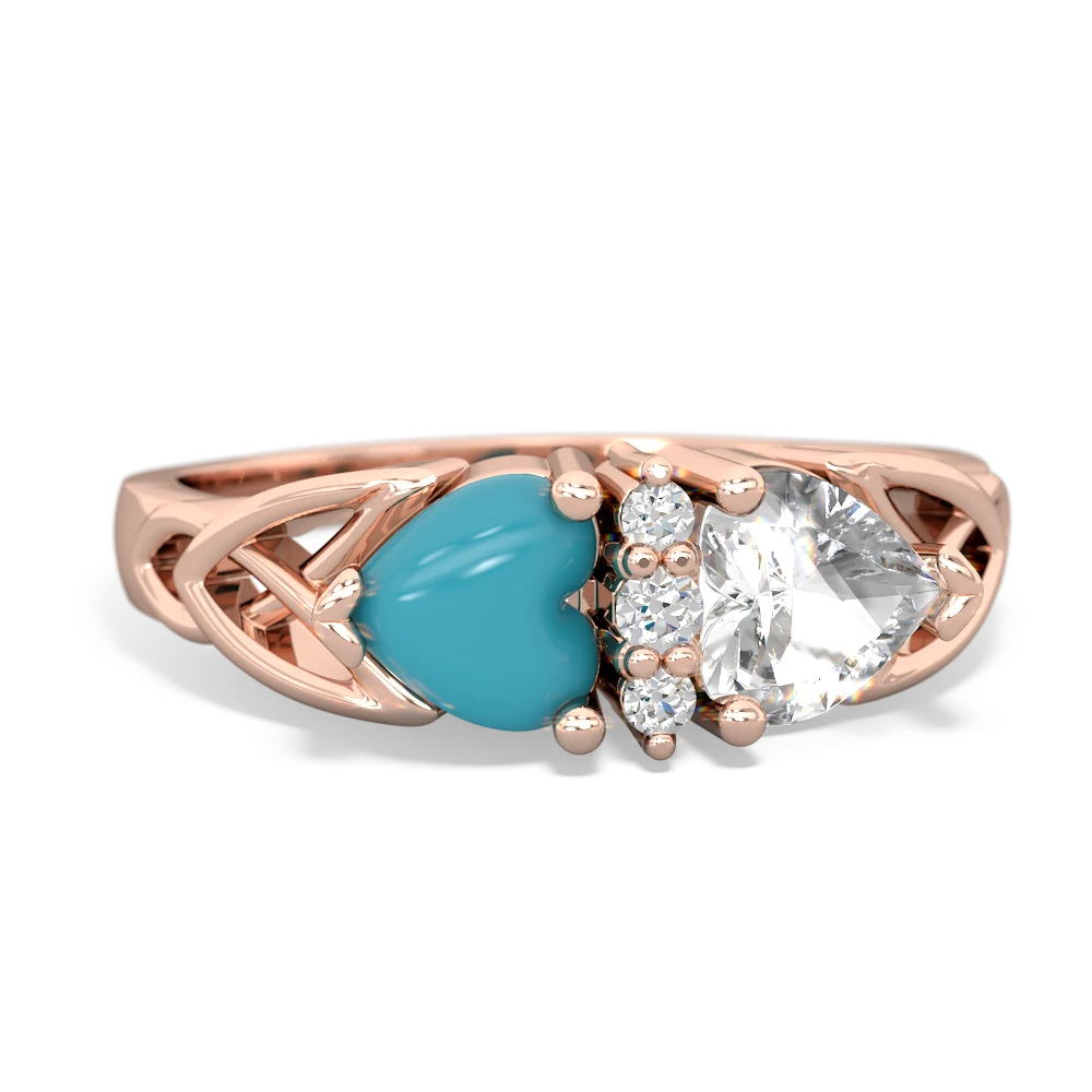 Turquoise Celtic Knot Double Heart 14K Rose Gold ring R5040