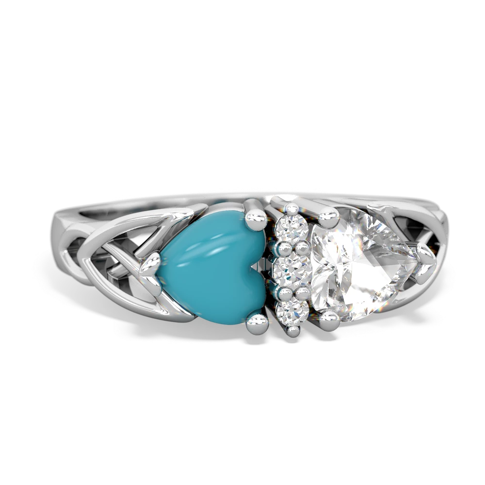 Turquoise Celtic Knot Double Heart 14K White Gold ring R5040