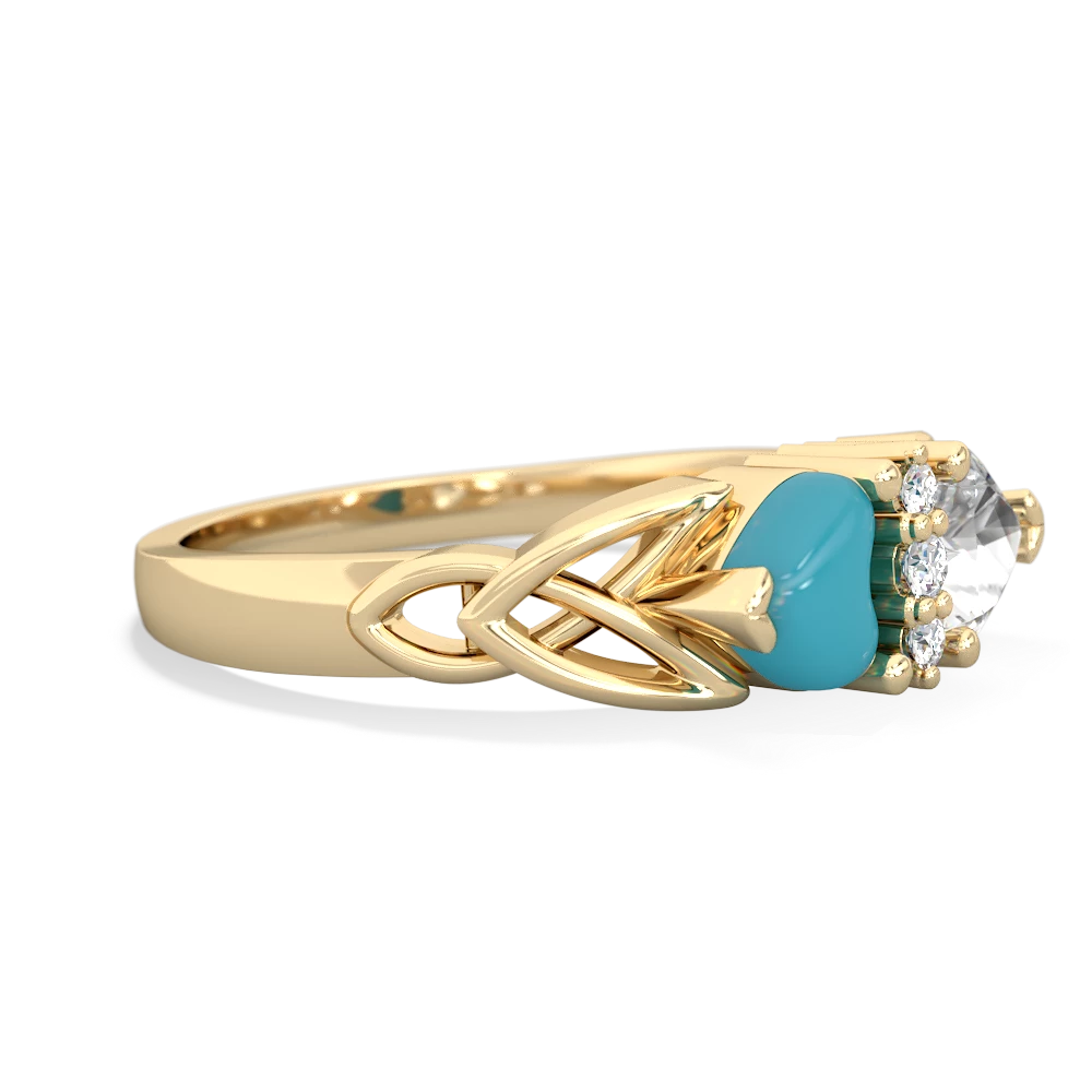 Turquoise Celtic Knot Double Heart 14K Yellow Gold ring R5040