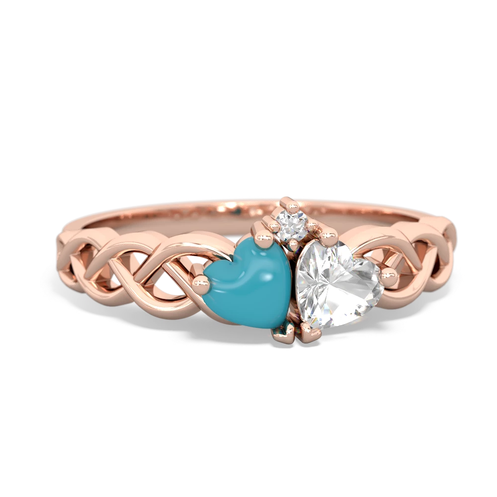 Turquoise Heart To Heart Braid 14K Rose Gold ring R5870