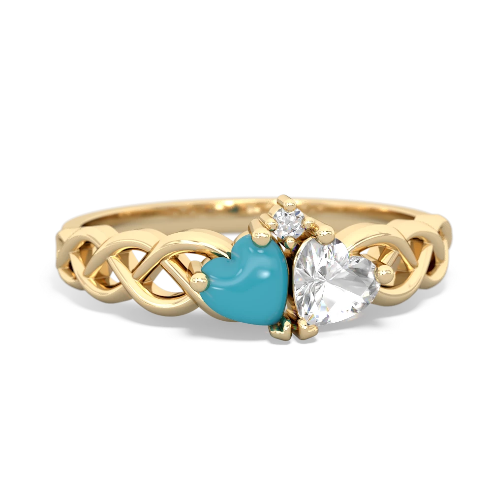 Turquoise Heart To Heart Braid 14K Yellow Gold ring R5870