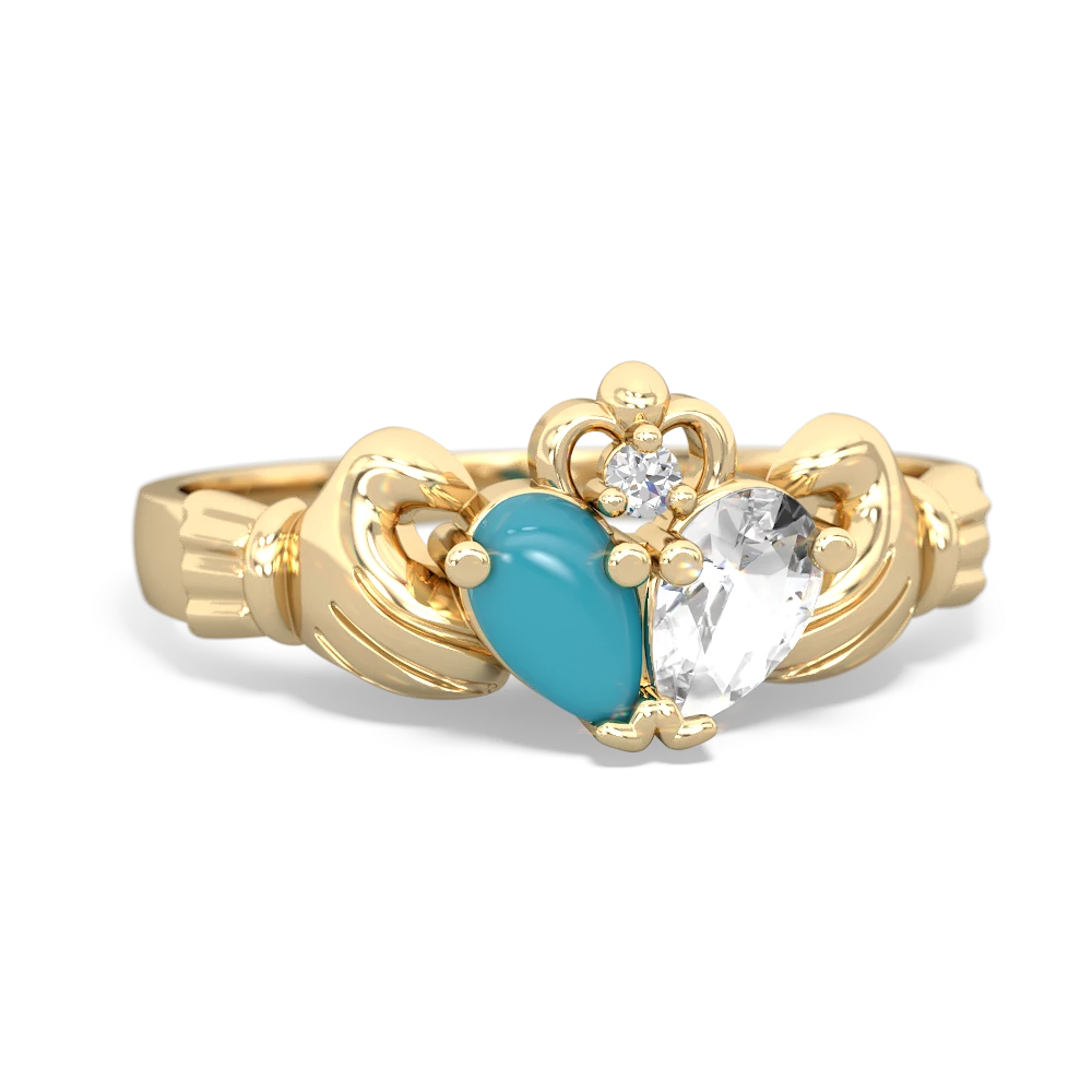 Turquoise 'Our Heart' Claddagh 14K Yellow Gold ring R2388