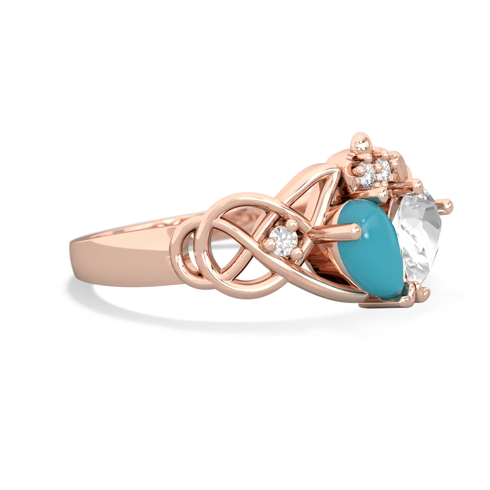 Turquoise 'One Heart' Celtic Knot Claddagh 14K Rose Gold ring R5322