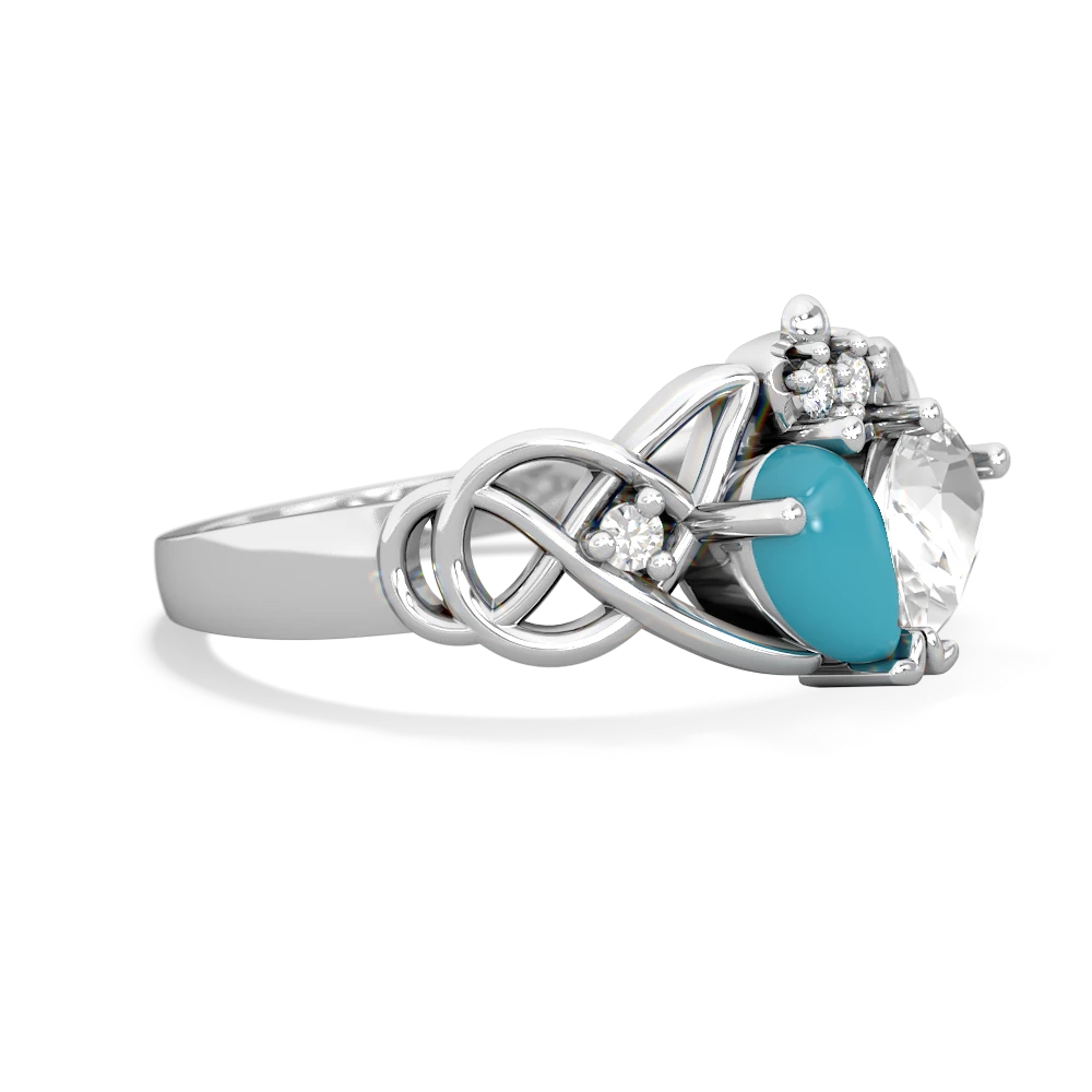 Turquoise 'One Heart' Celtic Knot Claddagh 14K White Gold ring R5322