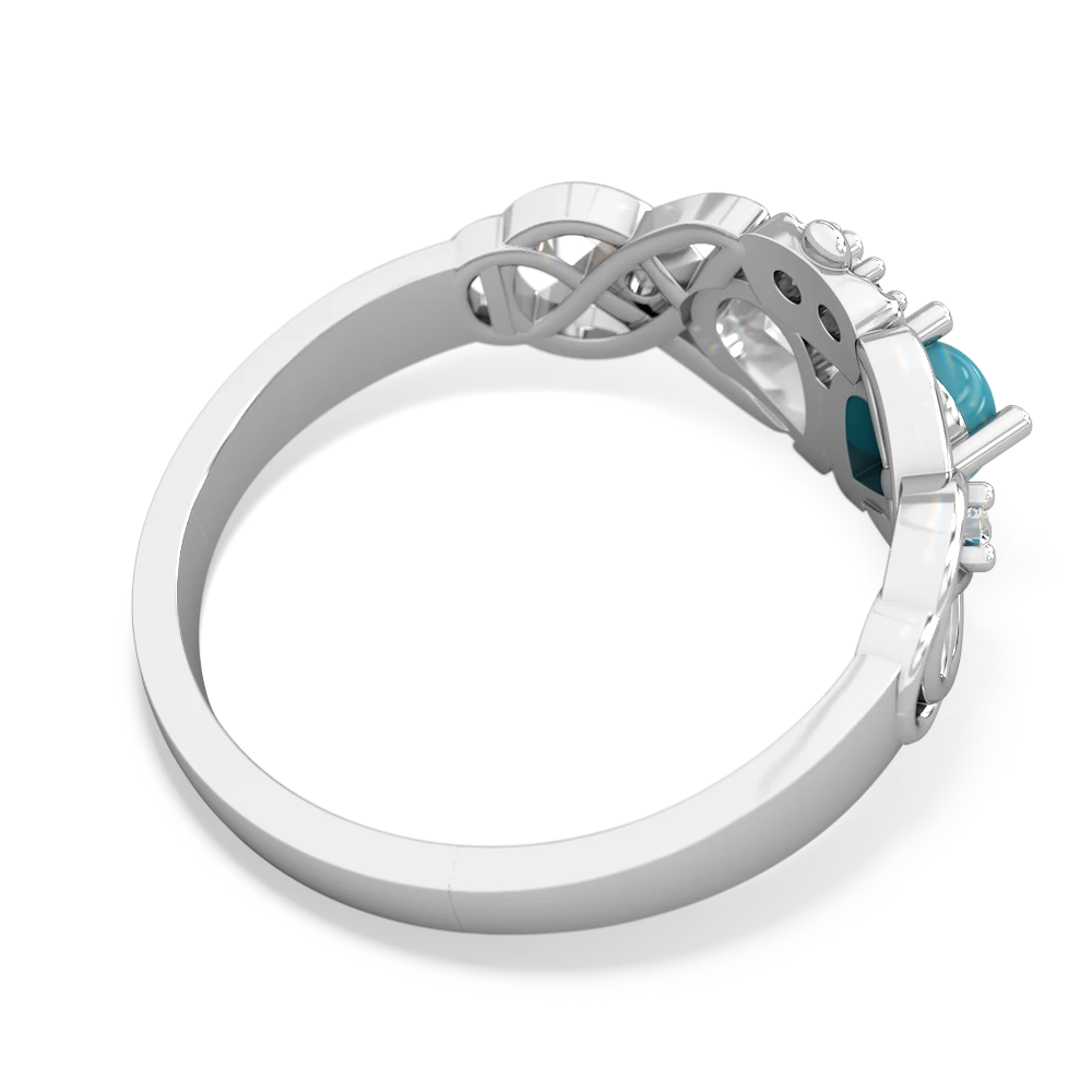 Turquoise 'One Heart' Celtic Knot Claddagh 14K White Gold ring R5322