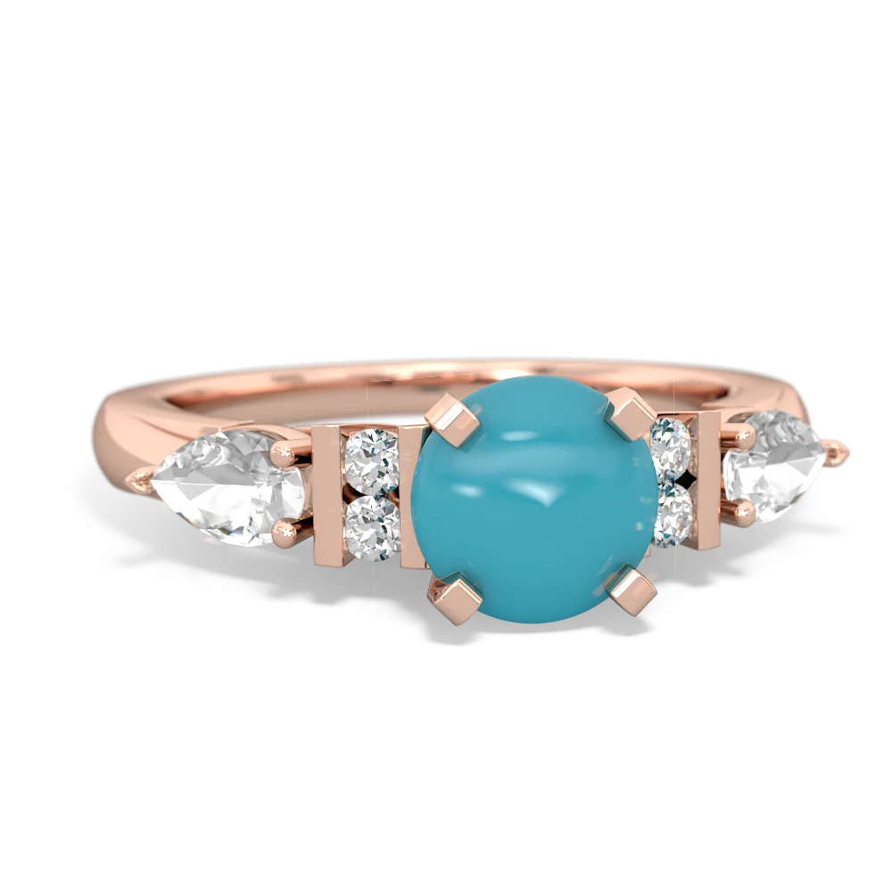 Turquoise 6Mm Round Eternal Embrace Engagement 14K Rose Gold ring R2005