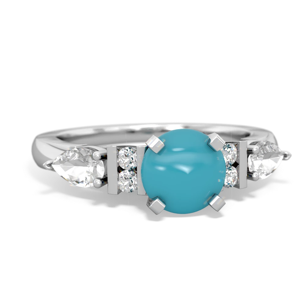 Turquoise 6Mm Round Eternal Embrace Engagement 14K White Gold ring R2005