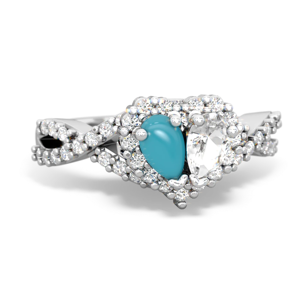 Turquoise Diamond Twist 'One Heart' 14K White Gold ring R2640HRT