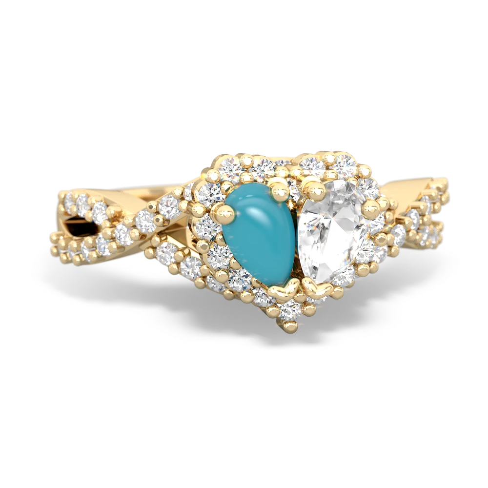 Turquoise Diamond Twist 'One Heart' 14K Yellow Gold ring R2640HRT