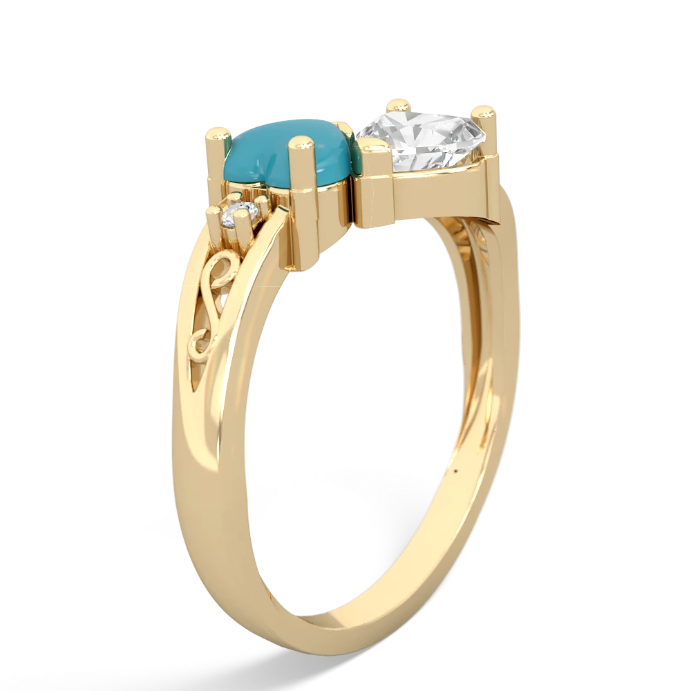 Turquoise Snuggling Hearts 14K Yellow Gold ring R2178