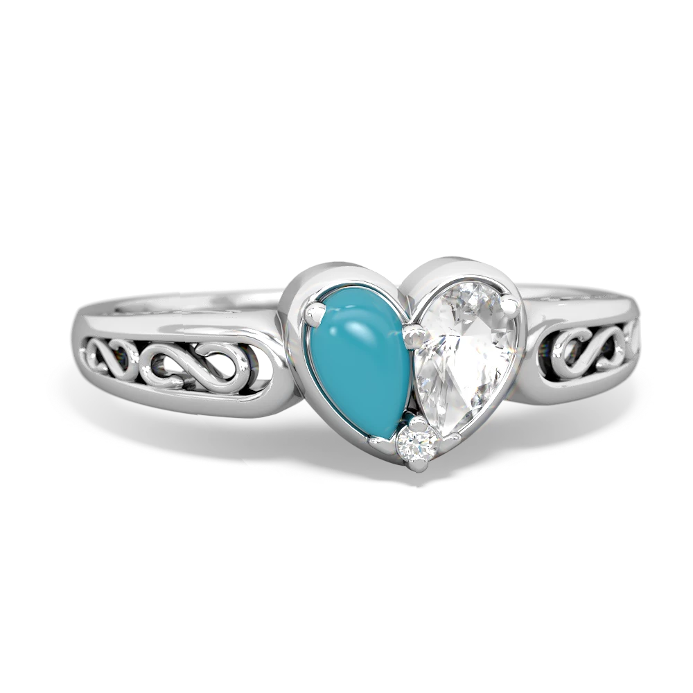 Turquoise Filligree 'One Heart' 14K White Gold ring R5070