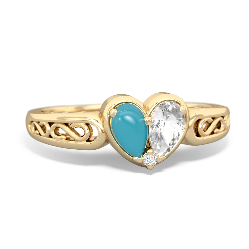 Turquoise Filligree 'One Heart' 14K Yellow Gold ring R5070