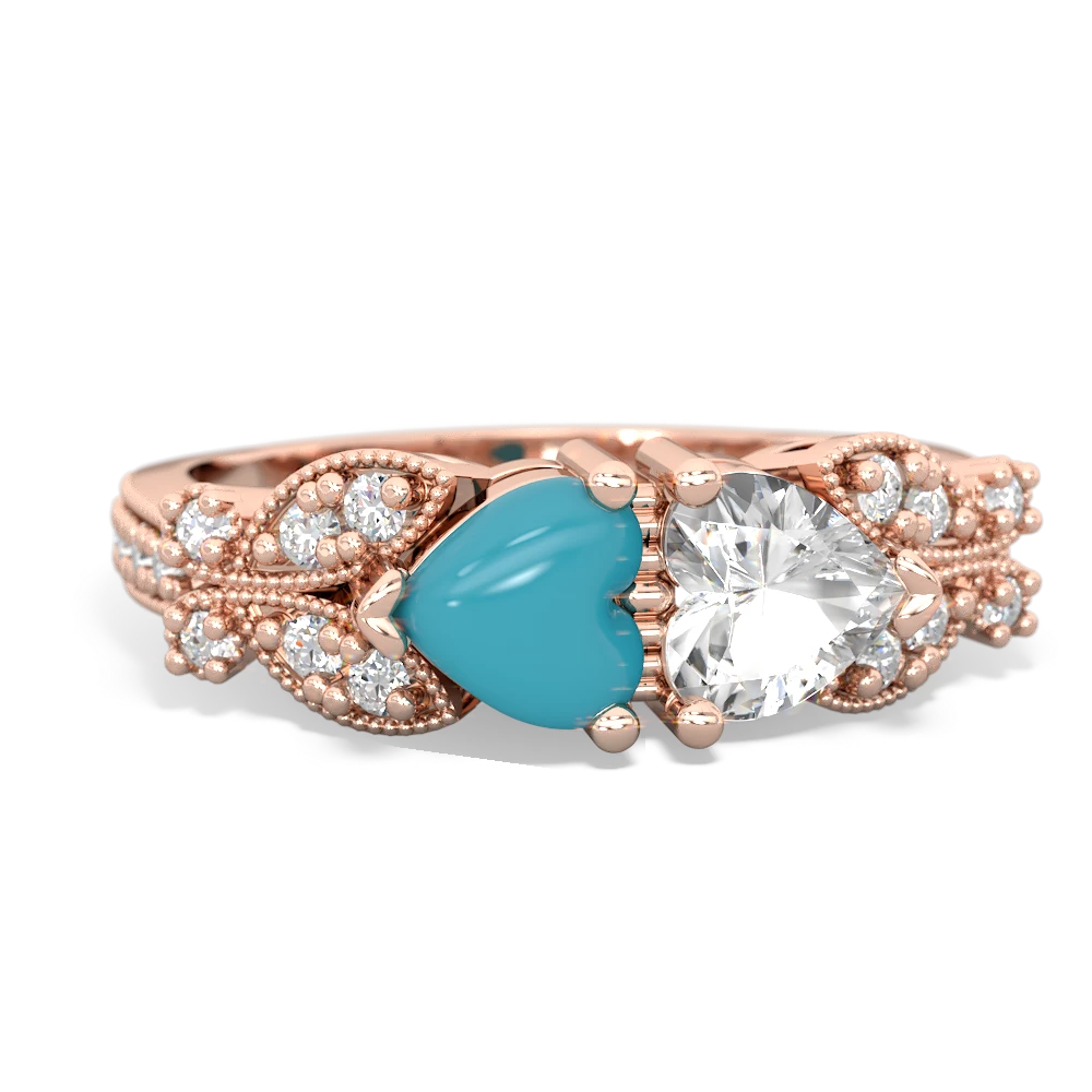 Turquoise Diamond Butterflies 14K Rose Gold ring R5601