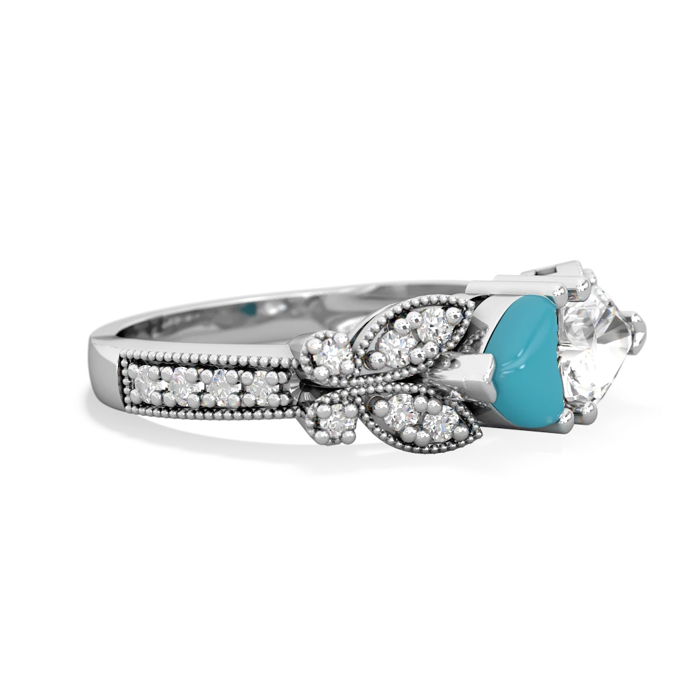 Turquoise Diamond Butterflies 14K White Gold ring R5601