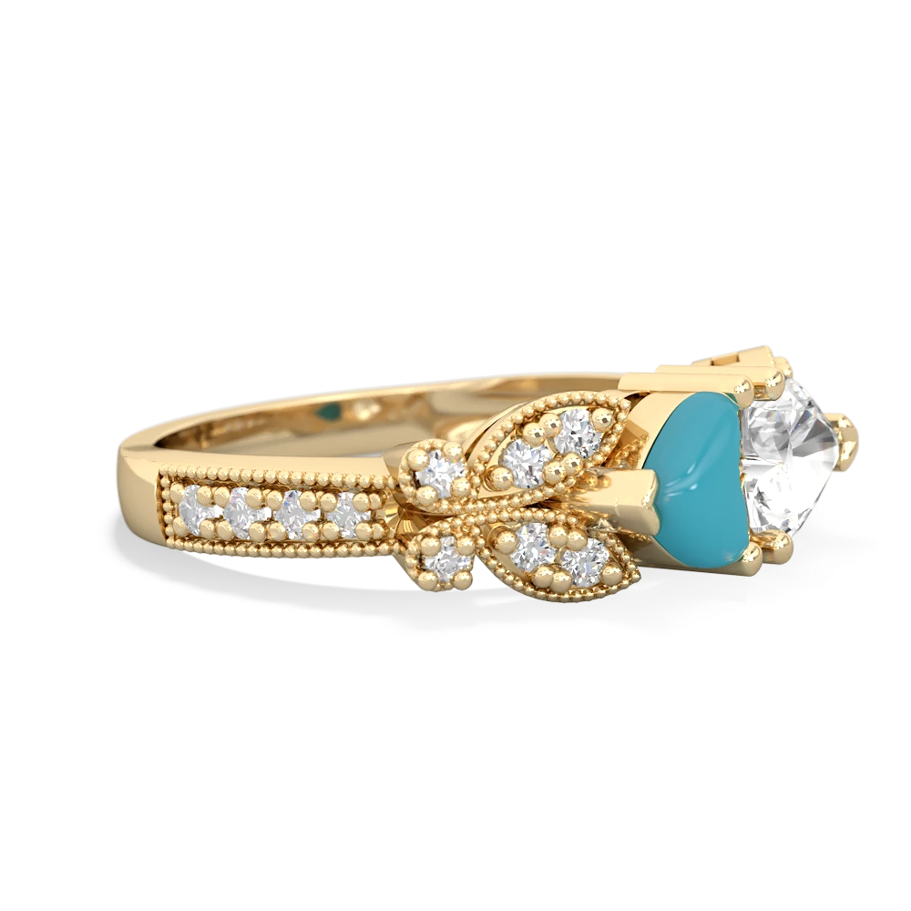 Turquoise Diamond Butterflies 14K Yellow Gold ring R5601