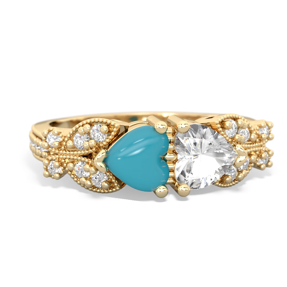 Turquoise Diamond Butterflies 14K Yellow Gold ring R5601