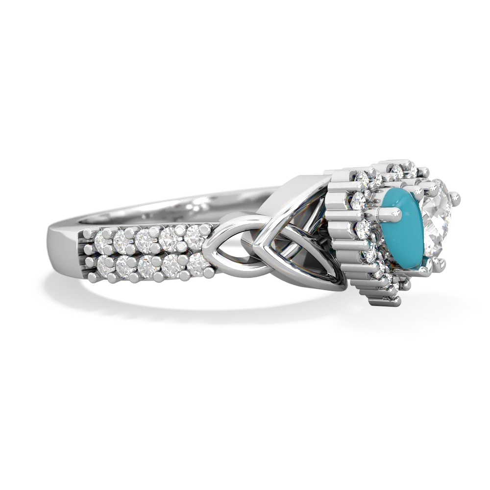 Turquoise Celtic Knot Two Hearts As One 14K White Gold ring R2644HRT