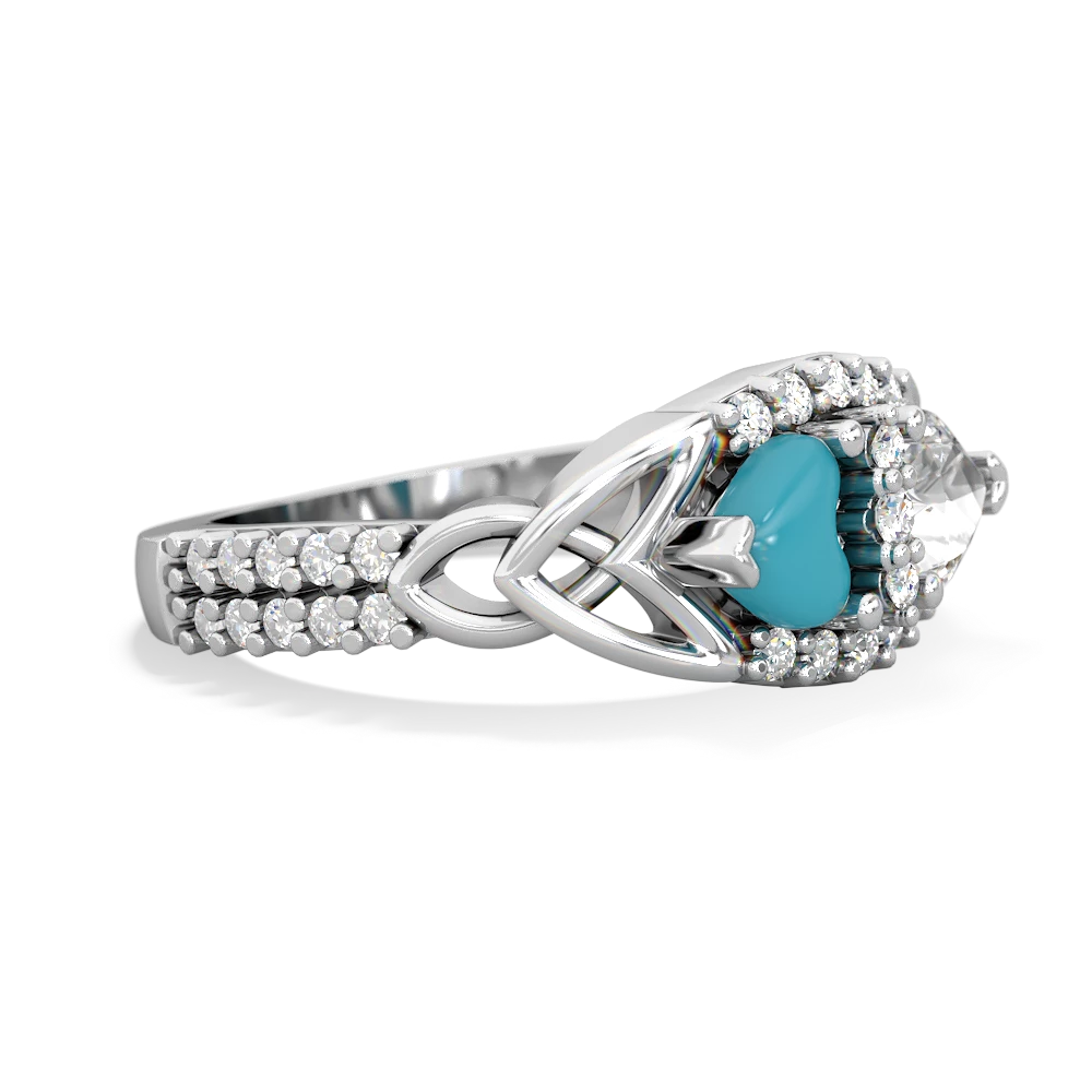 Turquoise Sparkling Celtic Knot 14K White Gold ring R2645