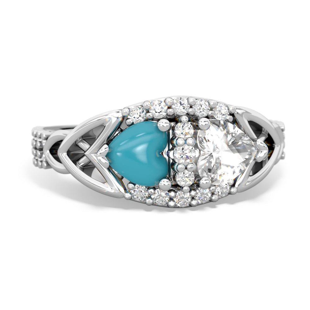 Turquoise Sparkling Celtic Knot 14K White Gold ring R2645