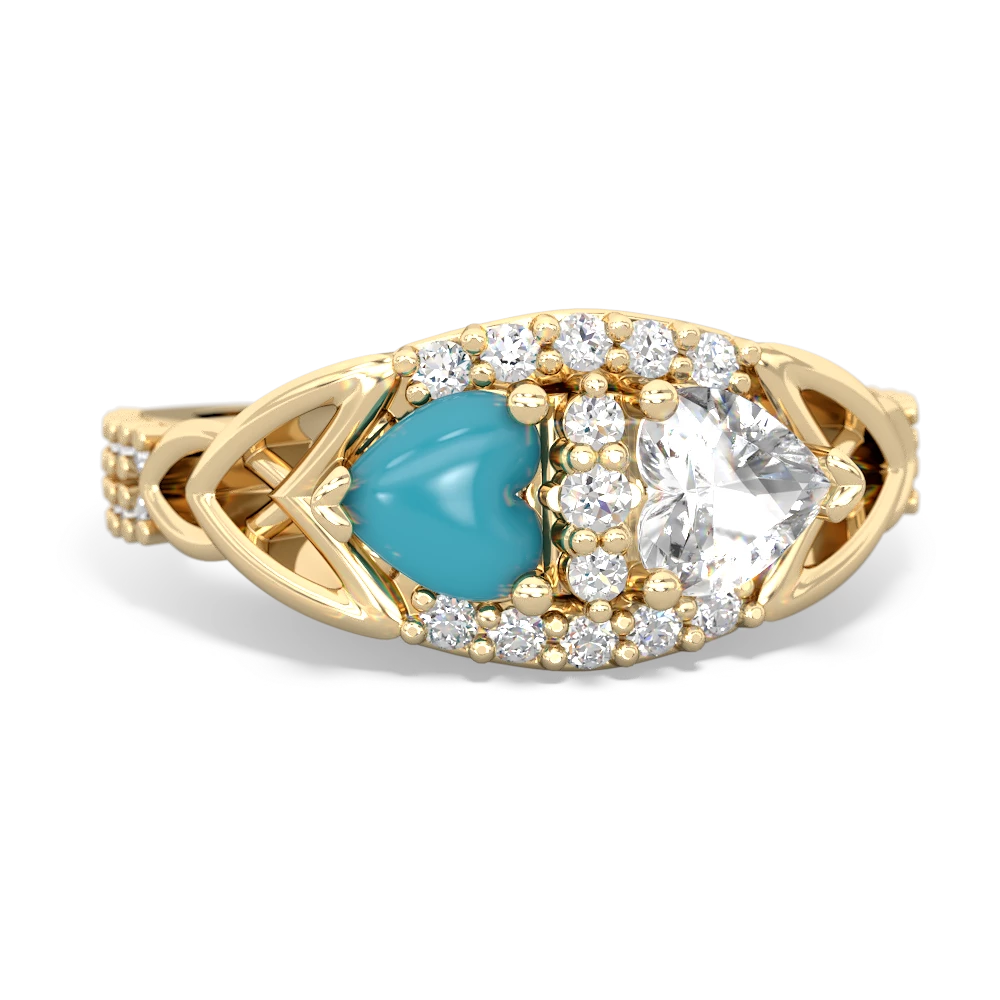 Turquoise Sparkling Celtic Knot 14K Yellow Gold ring R2645