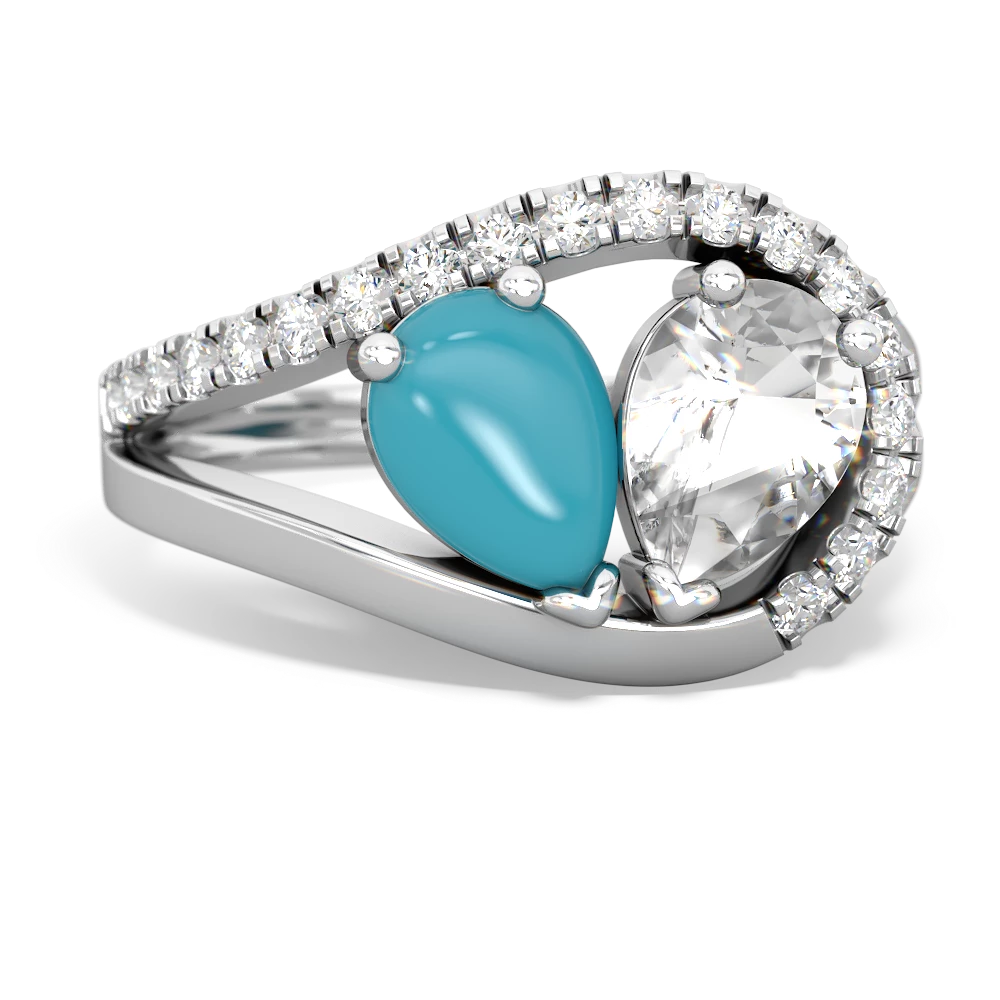 Turquoise Nestled Heart Keepsake 14K White Gold ring R5650