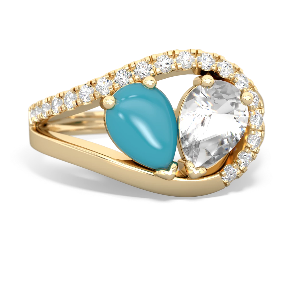 Turquoise Nestled Heart Keepsake 14K Yellow Gold ring R5650