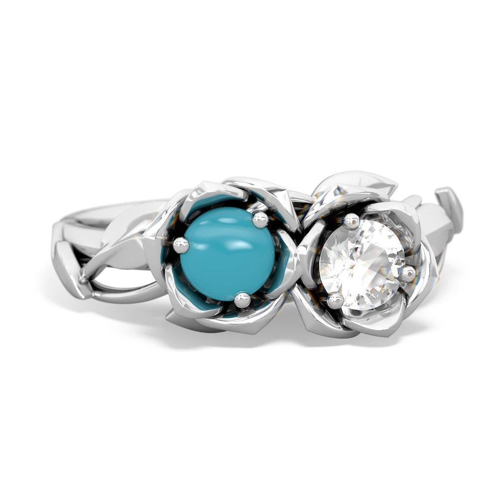 Turquoise Rose Garden 14K White Gold ring R5510