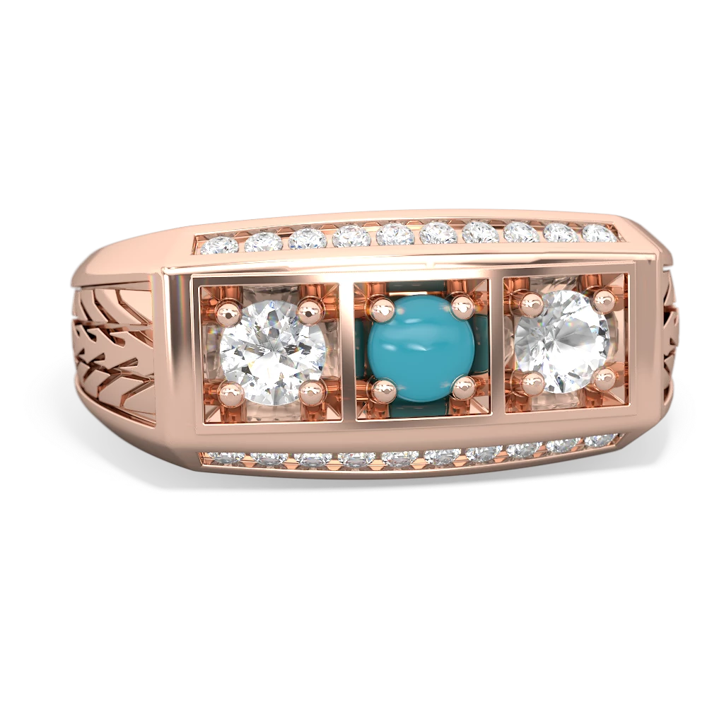 Turquoise Three Stone Tire Tread Men's 14K Rose Gold ring R0520