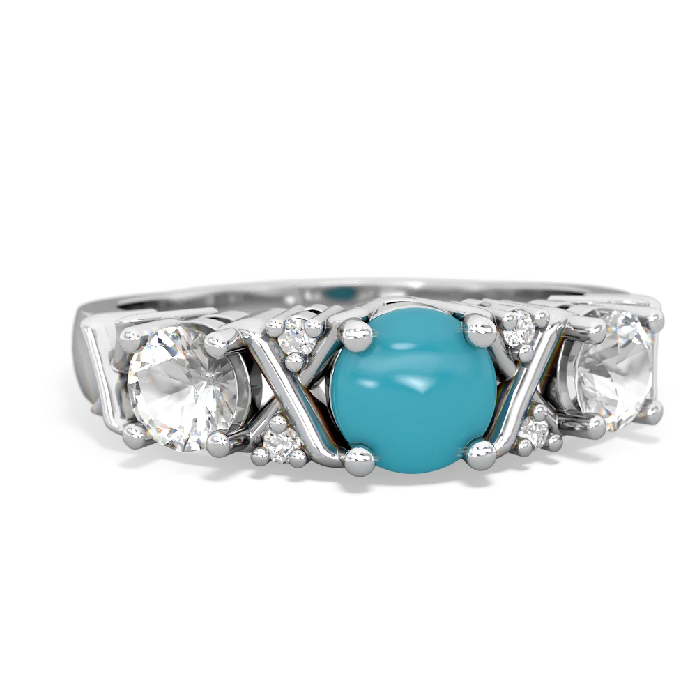Turquoise Hugs And Kisses 14K White Gold ring R5016