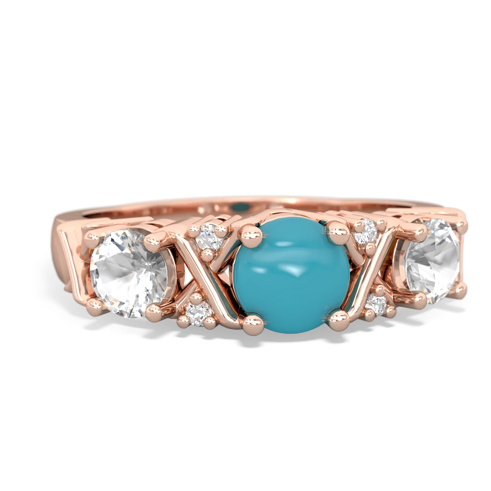 Turquoise Hugs And Kisses 14K Rose Gold ring R5016