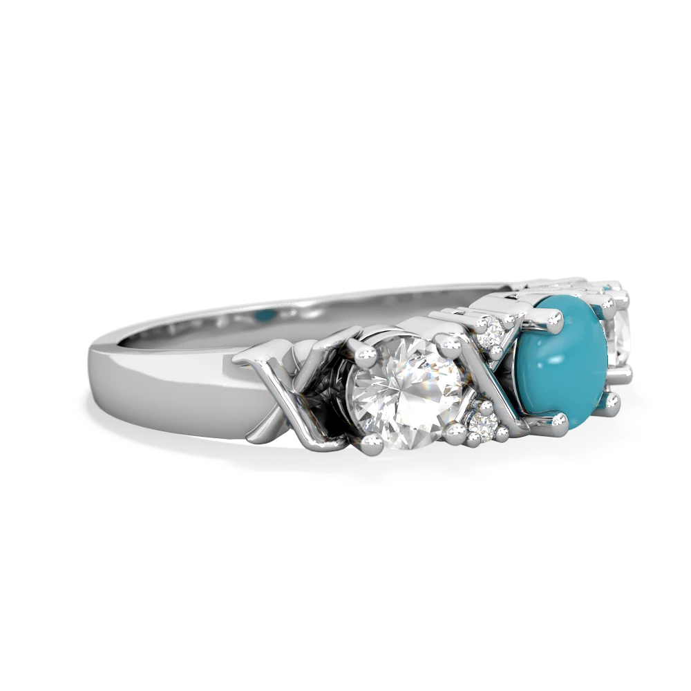 Turquoise Hugs And Kisses 14K White Gold ring R5016