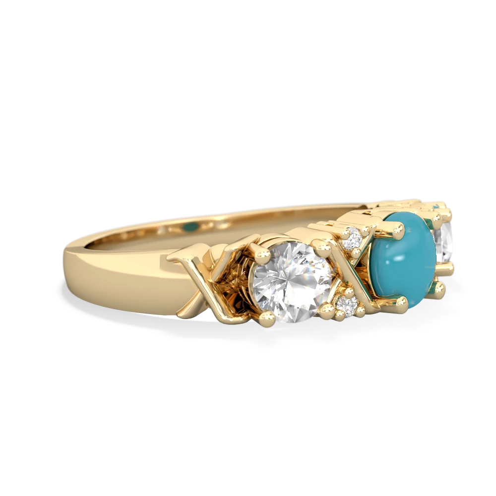 Turquoise Hugs And Kisses 14K Yellow Gold ring R5016