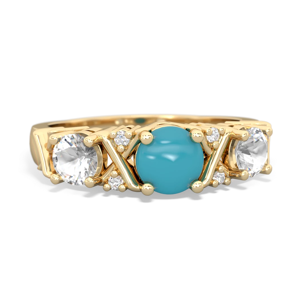 Turquoise Hugs And Kisses 14K Yellow Gold ring R5016