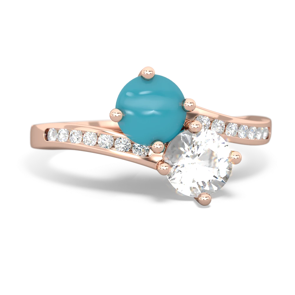 Turquoise Channel Set Two Stone 14K Rose Gold ring R5303