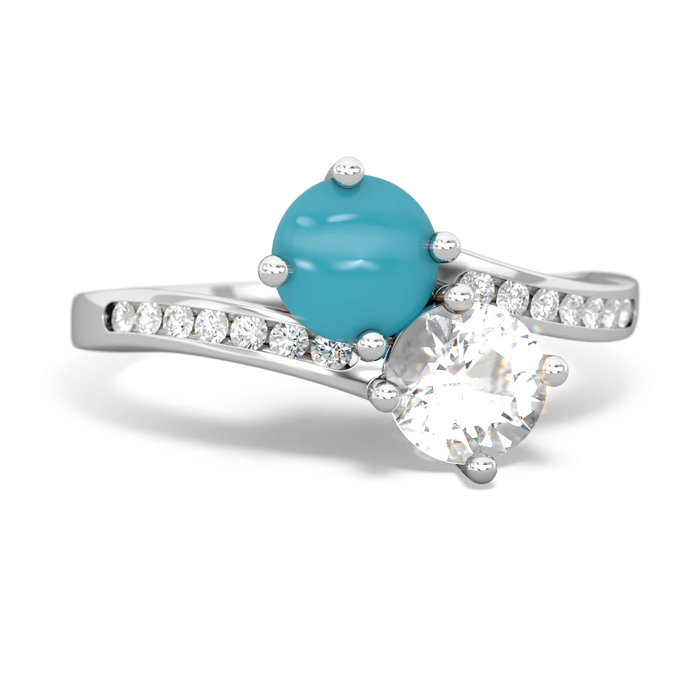 Turquoise Channel Set Two Stone 14K White Gold ring R5303