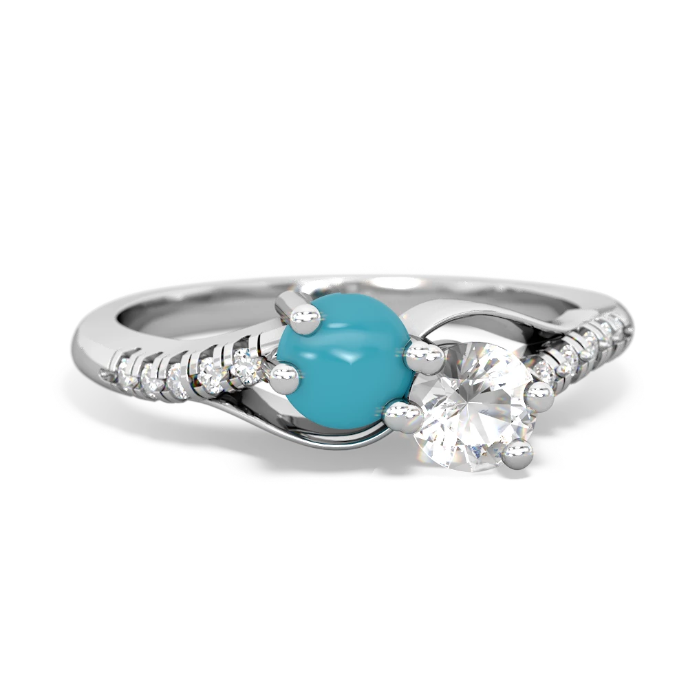 Turquoise Infinity Pave Two Stone 14K White Gold ring R5285