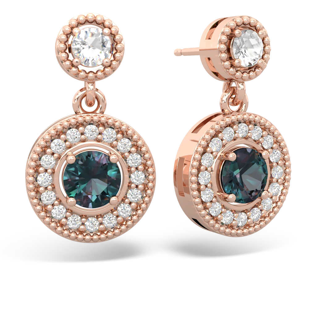 White Topaz Halo Dangle 14K Rose Gold earrings E5319