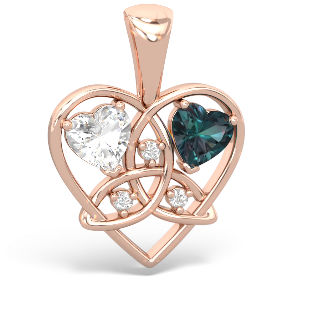 White Topaz Celtic Trinity Heart 14K Rose Gold pendant P5331